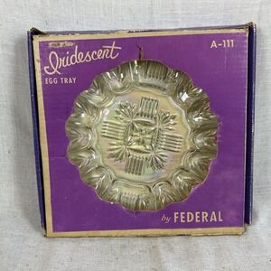 VTG 50s Iridescent Carnival Federal Glass‎ Egg Plate Georgetown Original Box